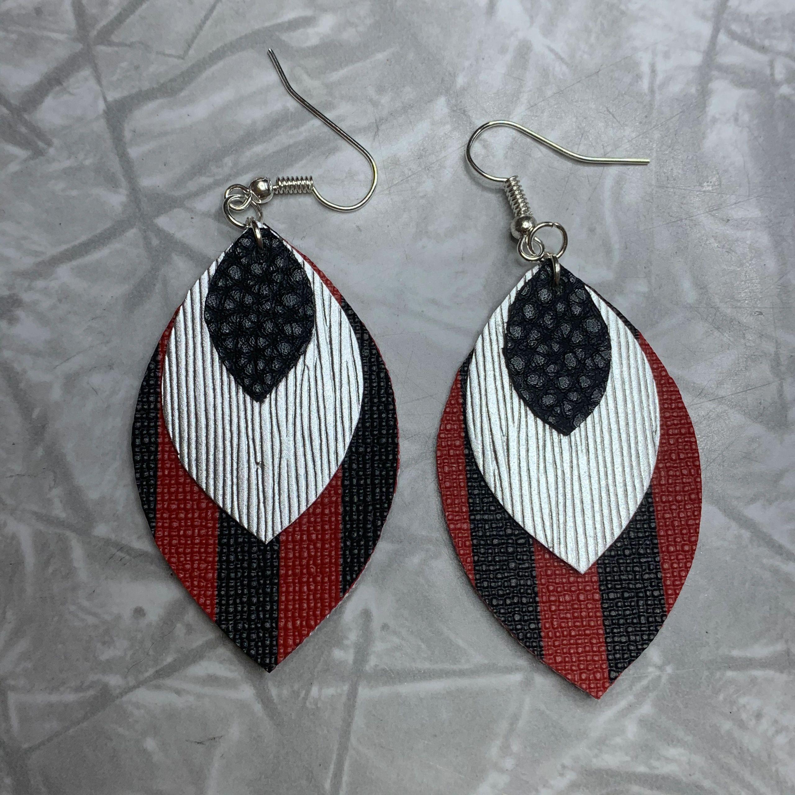 Black and Red Stripe Teardrop with Silver and Black Leather